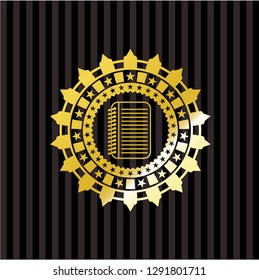 note book icon inside golden emblem
