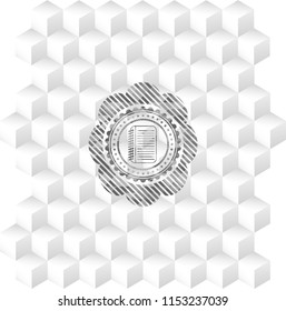 note book icon inside grey icon or emblem with geometric cube white background