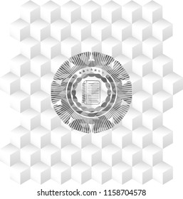 note book icon inside grey emblem. Vintage with geometric cube white background