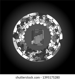 note book icon inside grey camouflaged emblem
