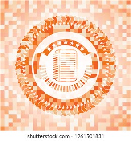 note book icon inside orange mosaic emblem with background