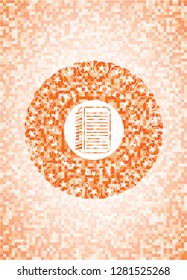 note book icon inside orange mosaic emblem with background