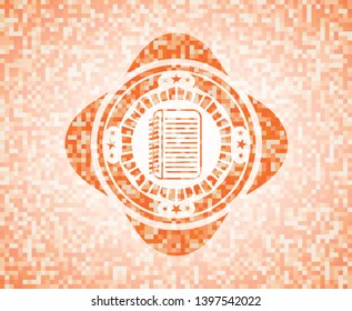note book icon inside orange mosaic emblem with background