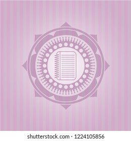 note book icon inside pink emblem. Retro