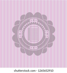 note book icon inside pink emblem