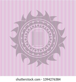 note book icon inside pink emblem. Vintage.