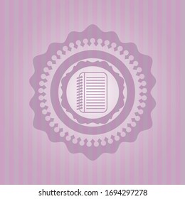 note book icon inside pink emblem. Retro