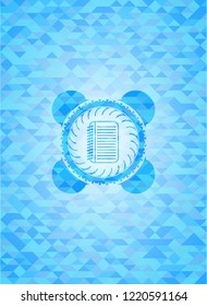 note book icon inside realistic sky blue emblem. Mosaic background