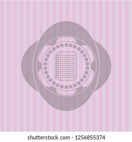 note book icon inside realistic pink emblem