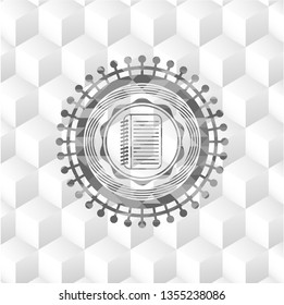 note book icon inside realistic grey emblem with cube white background