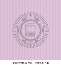note book icon inside realistic pink emblem