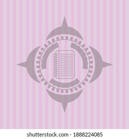 note book icon inside realistic pink emblem. Conceptual design.