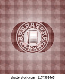 note book icon inside red badge with geometric background. Seamless.