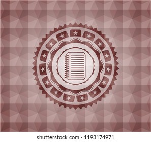note book icon inside red geometric badge.