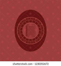 note book icon inside red emblem. Retro