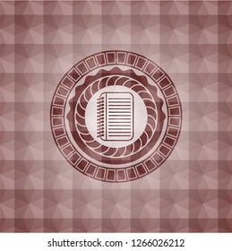 note book icon inside red emblem with geometric background. Seamless.