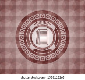 note book icon inside red seamless polygonal badge.