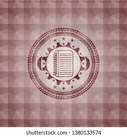 note book icon inside red badge with geometric pattern. Seamless.