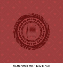 note book icon inside red emblem. Retro