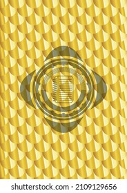 note book icon inside shiny golden emblem. Scales pattern. Vector Illustration. Detailed. 