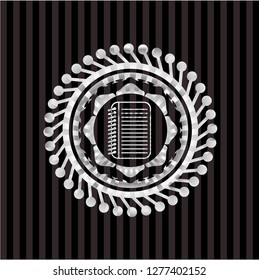 note book icon inside silver shiny badge