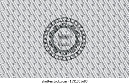 note book icon inside silver color emblem. Scales pattern. Vector Illustration. Detailed.