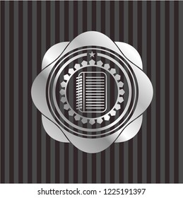 note book icon inside silvery shiny badge