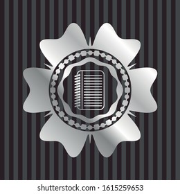 note book icon inside silvery shiny emblem
