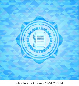 note book icon inside sky blue emblem with mosaic ecological style background