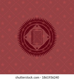 note book icon inside vintage red emblem. 