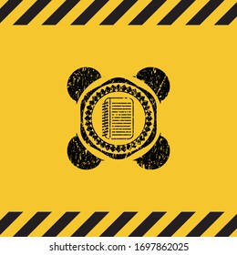 note book icon inside warning sign, black grunge emblem. Vector Illustration. Detailed.