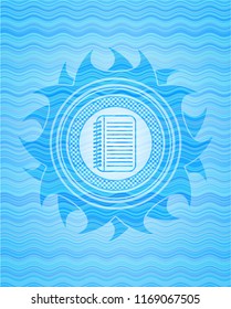 note book icon inside water badge background.