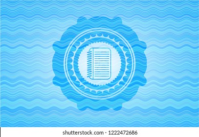 note book icon inside water wavec oncept emblem.