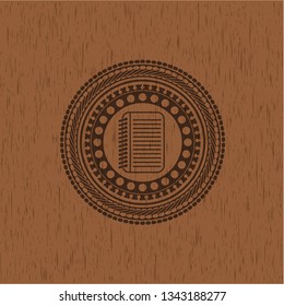 note book icon inside wood emblem. Vintage.