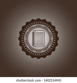 note book icon inside wooden emblem. Vintage.