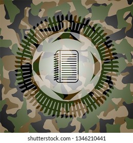 note book icon on camouflage texture