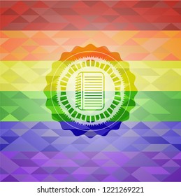 note book icon on mosaic background with the colors of the LGBT flag
