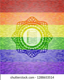 note book icon on mosaic background with the colors of the LGBT flag