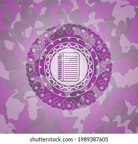 note book icon on pink camouflaged pattern. 