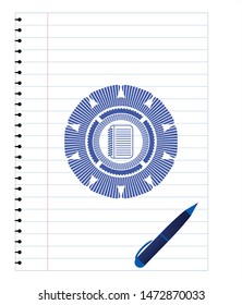 note book icon pen emblem. Blue ink. Vector Illustration. Detailed.