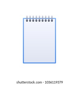 Note book layout, blank pages of notebook, stickers, spiral metal template, mockup, an accessory for writing text, illustrating images, stationery for study, hobbies, work. Vector illustration.