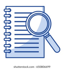 note book with magnifying glass