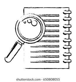 note book with magnifying glass