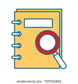 note book with magnifying glass