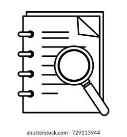 note book with magnifying glass