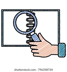 note book with magnifying glass