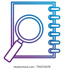 note book with magnifying glass