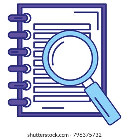 note book with magnifying glass