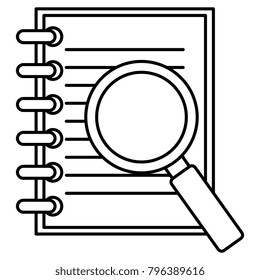 note book with magnifying glass
