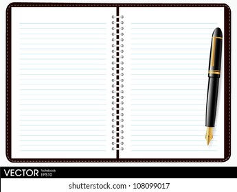 note book paper with pen